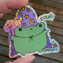 Load image into Gallery viewer, Froggy Wizard 3” Glitter Vinyl Sticker