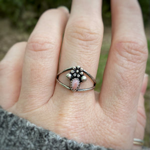 Pink Opal Flower Ring / Size 9-9.25