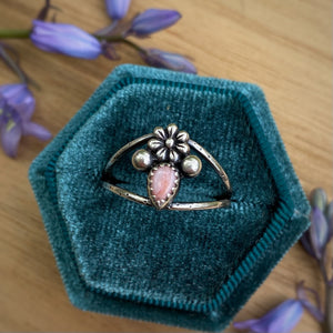 Pink Opal Flower Ring / Size 9-9.25