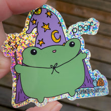 Load image into Gallery viewer, Froggy Wizard 3” Glitter Vinyl Sticker