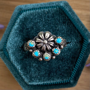 Sleeping Beauty Turquoise Flower Ring / Size 8.5