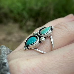 Double Kingman Turquoise Ring / Size 7.75-8
