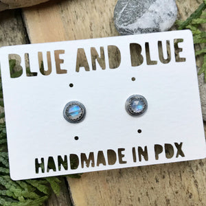 Rose Cut Rainbow Moonstone Studs / Made to Order