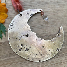 Load image into Gallery viewer, Brass &amp; Glass Crescent Moon Ornament {D}
