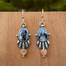 Load image into Gallery viewer, Dendritic Opal &amp; Sunstone Striped Earrings