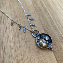 Load image into Gallery viewer, Rainbow Moonstone Moon Shadowbox Necklace / 22”