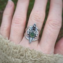 Load image into Gallery viewer, Green Serpentine &amp; Onyx Sword Statement Ring / Size 9.25-9.75