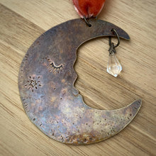 Load image into Gallery viewer, Brass &amp; Glass Crescent Moon Ornament / Rust