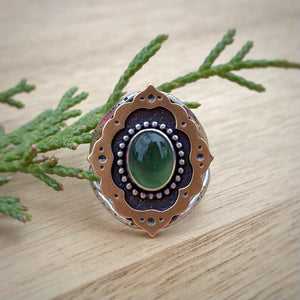 Green Serpentine Ornate Frame Ring / Size 7.25-7.5