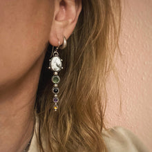 Load image into Gallery viewer, Dendritic Opal, Green Serpentine, Onyx, Amethyst, &amp; Citrine Statement Earrings