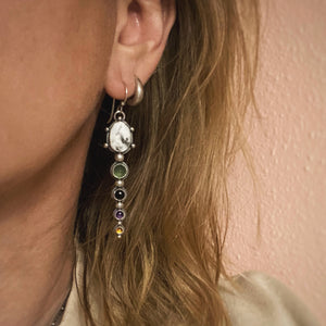 Dendritic Opal, Green Serpentine, Onyx, Amethyst, & Citrine Statement Earrings