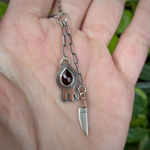 Garnet Drippy + Knife Necklace / 18”