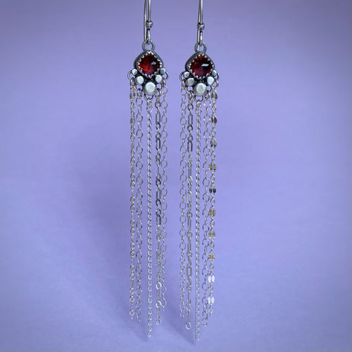 Garnet Chain Fringe Earrings