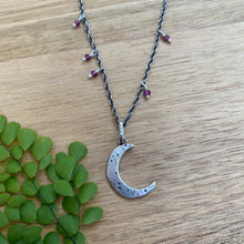 Load image into Gallery viewer, Crescent Moon Garnet Beaded Necklace / 19”