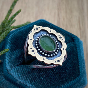 Green Serpentine Ornate Frame Ring / Size 7.25-7.5