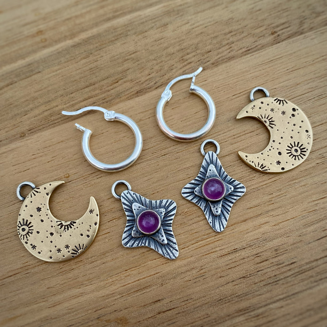 Pink Sapphire Moon & Star Hoop Earring Set
