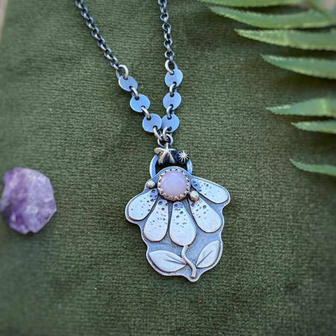 Pink Opal Coneflower Necklace / 19”