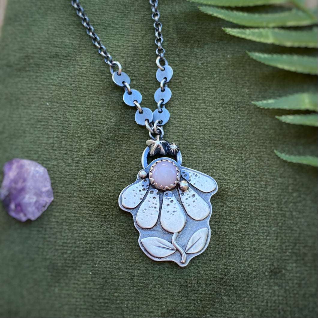 Pink Opal Coneflower Necklace / 19”