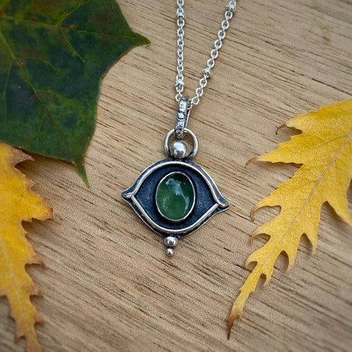 Green Serpentine Evil Eye Necklace / 18”