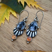 Load image into Gallery viewer, Dendritic Opal &amp; Sunstone Striped Earrings