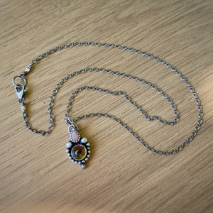 Pink Opal & Beer Quartz Pendant Necklace / 17”