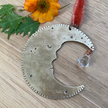 Load image into Gallery viewer, Brass &amp; Glass Crescent Moon Ornament {B}