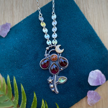 Load image into Gallery viewer, Garnet, Sunstone, &amp; Peridot Lunar Flower Necklace / 18”