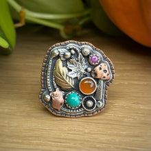 Load image into Gallery viewer, Carnelian, Chrysocolla, &amp; Pink Sapphire Forager Statement Ring / Size 7.75 - 8