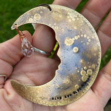 Load image into Gallery viewer, Brass &amp; Glass Crescent Moon Ornament {E}