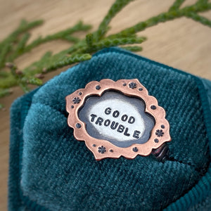 “Good Trouble” Ornate Frame Ring / Size 8.5