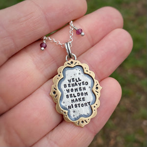 “Well Behaved Women” Ornate Frame Necklace / 22”