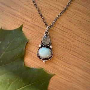 Prehnite & Larimar Pendant Necklace / 20”