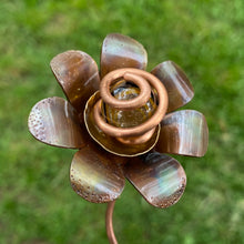 Load image into Gallery viewer, Copper, Brass, &amp; Glass Flower Pick / Yellow + Black Swirl