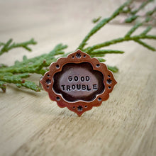 Load image into Gallery viewer, “Good Trouble” Ornate Frame Ring / Size 8.5