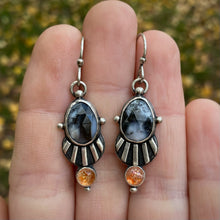 Load image into Gallery viewer, Dendritic Opal &amp; Sunstone Striped Earrings