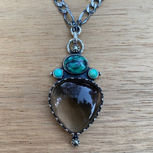 Load image into Gallery viewer, Black Bridge Variscite, Smokey Quartz, Pyrite, &amp; Turquoise Chunky Chain Statement Necklace / 18”