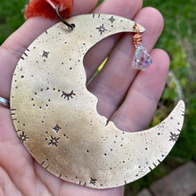 Load image into Gallery viewer, Brass &amp; Glass Crescent Moon Ornament {C}