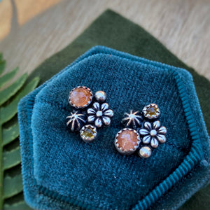 Sunstone & Citrine Flower Stud Earrings
