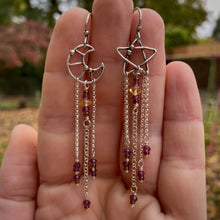Load image into Gallery viewer, Garnet Moon &amp; Star Beaded Fringe Earrings