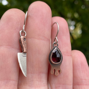 Garnet Drippy + Knife Dangle Earrings {A}