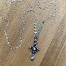 Load image into Gallery viewer, Labradorite, White Moonstone, &amp; Pyrite Eye Necklace / 20.5”