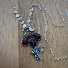 Load image into Gallery viewer, Garnet, Sunstone, &amp; Peridot Lunar Flower Necklace / 18”