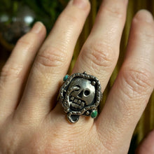 Load image into Gallery viewer, Tibetan Turquoise Magic Skull Ring / Size 8.75