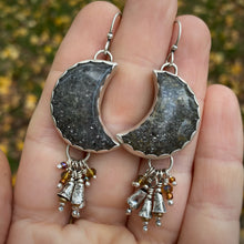 Load image into Gallery viewer, Black Sunstone Moon Bell Earrings