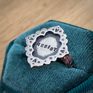 “Resist” Ornate Frame Ring / Size 7.5