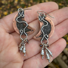 Load image into Gallery viewer, Black Sunstone Moon Bell Earrings