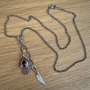 Garnet Drippy + Knife Necklace / 18”