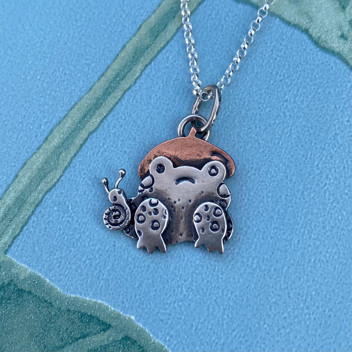 “S. Cargot” Frog Necklace / Choose Your Own Chain Length! – Blue and Blue