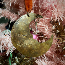 Load image into Gallery viewer, Brass &amp; Glass Crescent Moon Ornament / Rust
