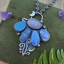Load image into Gallery viewer, Boulder Opal, Peach Moonstone, &amp; Peridot Lunar Flower Necklace / 19.5”
